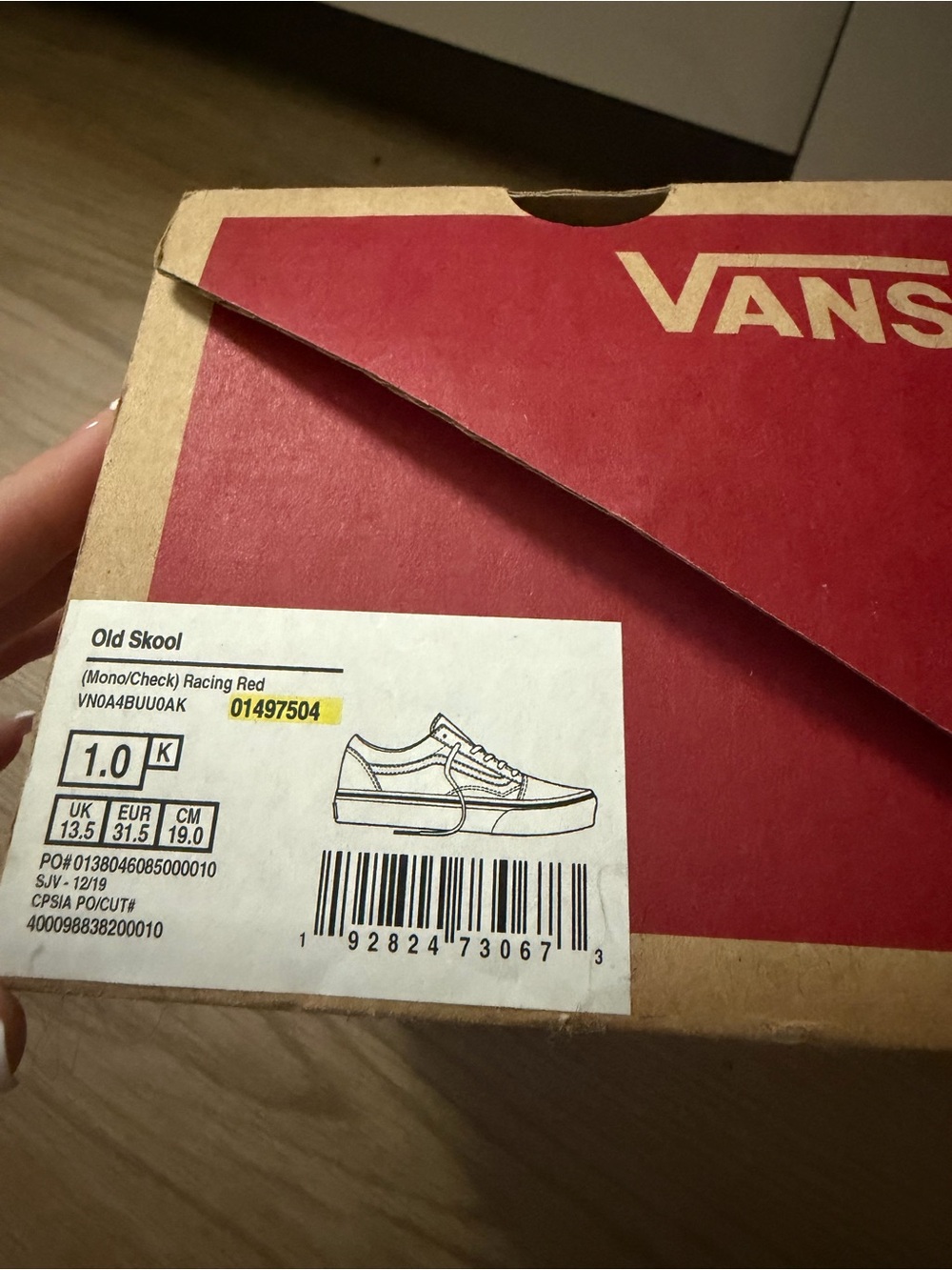 Vans Box with Racing Red Lid and Natural Brown Sides